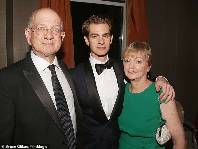 Sad: The actor's 38-year-old mother, Lynne, died of pancreatic cancer in 2019, shortly before filming for his Oscar-nominated role in Tick, Tick...Boom!  (Pictured with Lynn and dad Richard in 2018)
