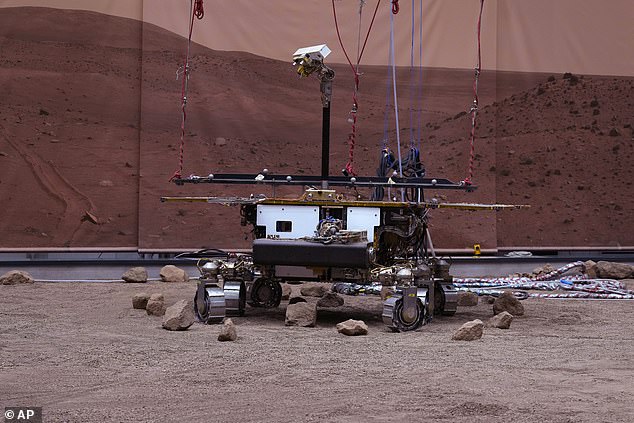 Rosalind Franklin is a planned robotic Mars rover, which is part of the international ExoMars program led by the European Space Agency and Russia's Roscosmos.  Pictured is Rosalind's twin on Earth, known as Amalia, successfully leaving the platform simulating the terrain of Mars