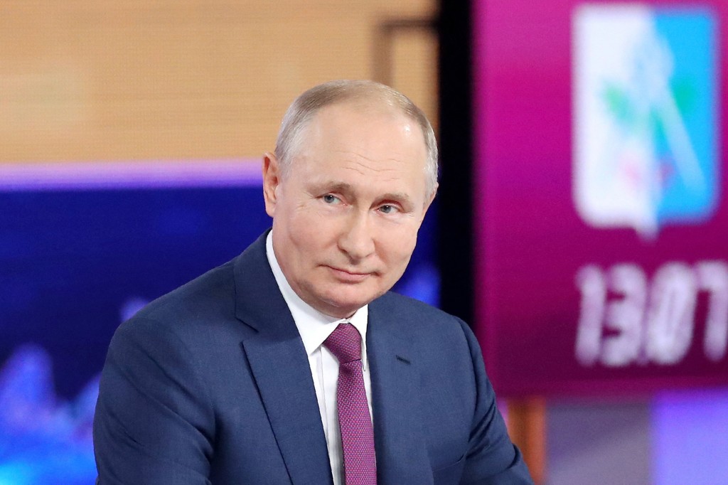 Russian President Vladimir Putin attends an annual teleconference with the country's citizens.