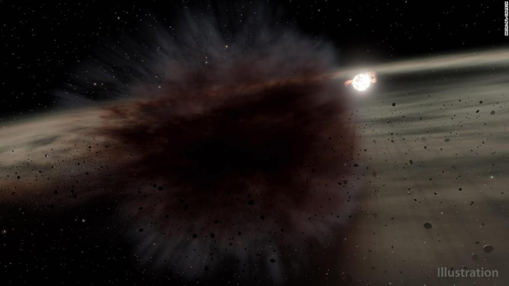 A giant debris cloud spotted by a NASA telescope after the collision of celestial bodies