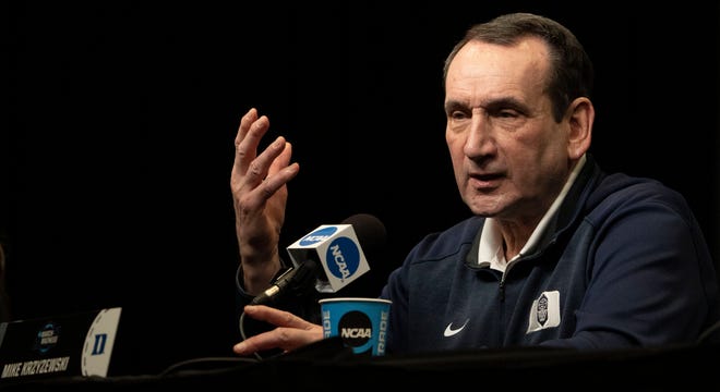 Mike Krzyzewski addresses the media at a press conference Wednesday at the Chase Center in San Francisco.