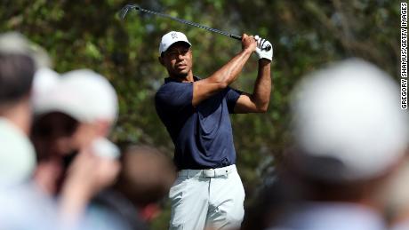 Woods takes a practice swing on a fourth tee during a pre-Masters practice run. 