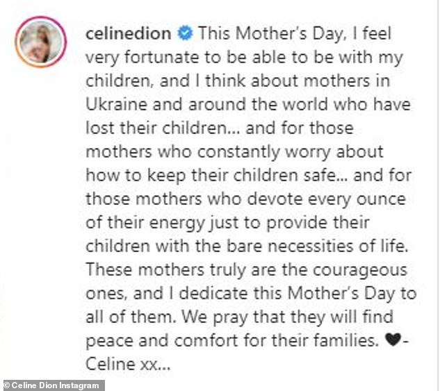 Love: Celine shared some touching words along with a picture of her beloved children
