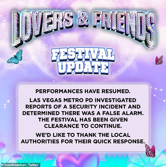 Following the show, Lovers and Friends Festival organizers tweeted that the show was allowed to continue after the Metropolitan Police Department decided 