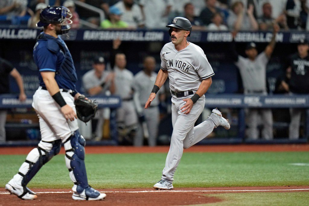 New Yankee Matt Carpenter scores in Aaron Judge's RBI song in the sixth inning of the Bombers victory.