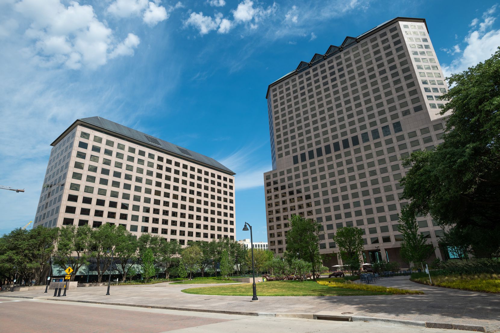 Caterpillar Corporation offices, left, are in Williams Square in Irving.