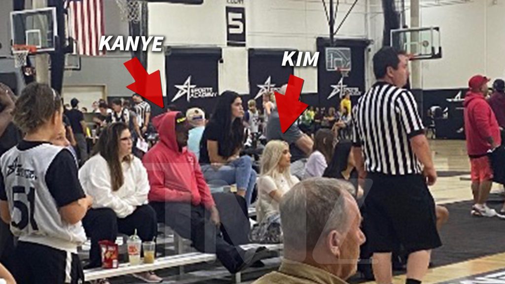 Kim Kardashian and Kanye West attend a daughter's basketball game together