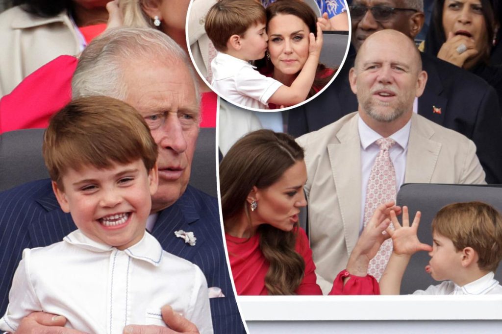 Kate Middleton tries to contain Prince Louis as he makes fun of her with faces