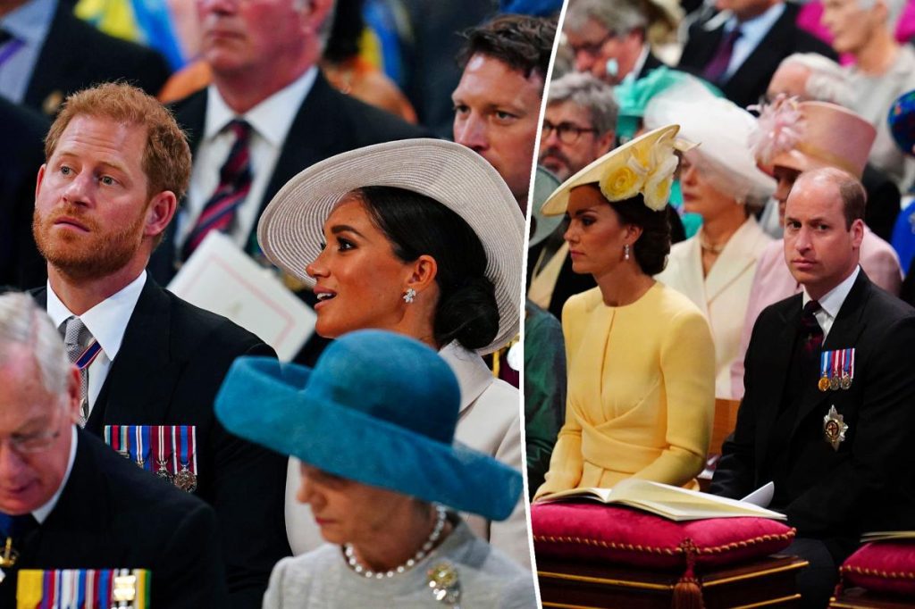 William and Kate sit in front of Harry and Meghan at Jubilee Church Service