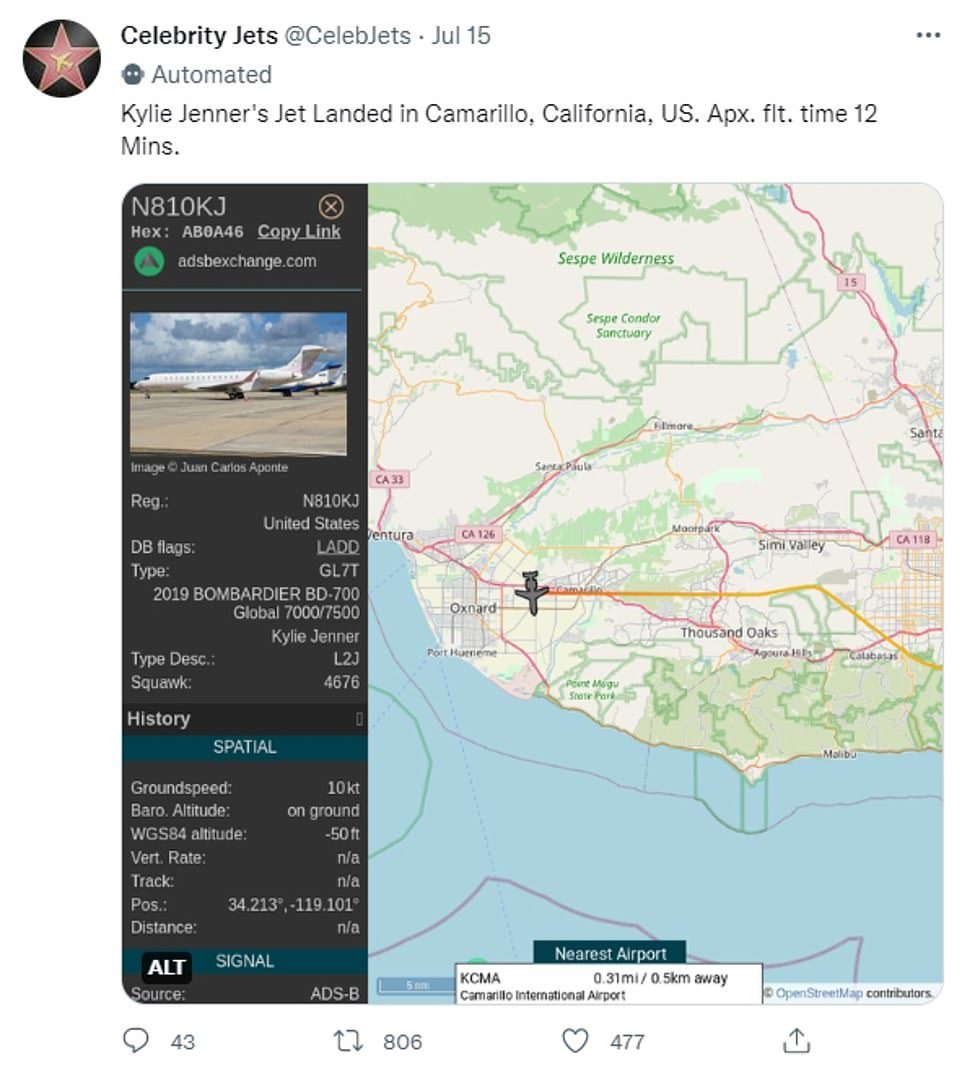 Trips: The Celebrity Jets Twitter account shared its flight itineraries, showing a number of short trips including those reported for 12 and 17 minutes