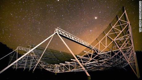 Pictured is the CHIME Large Radio Telescope that captured the FRB 20191221A explosion.