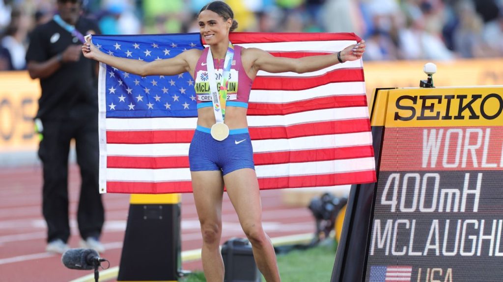 Sydney McLaughlin once again broke the world record for winning her first 400m hurdles title at the World Championships