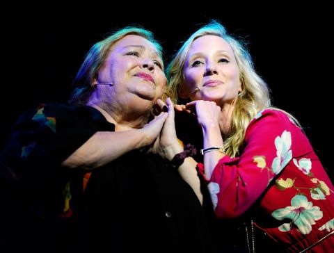 Heche and actress Conchata Ferrell perform at a theater in Santa Monica, California, during cancer treatment in 2010.