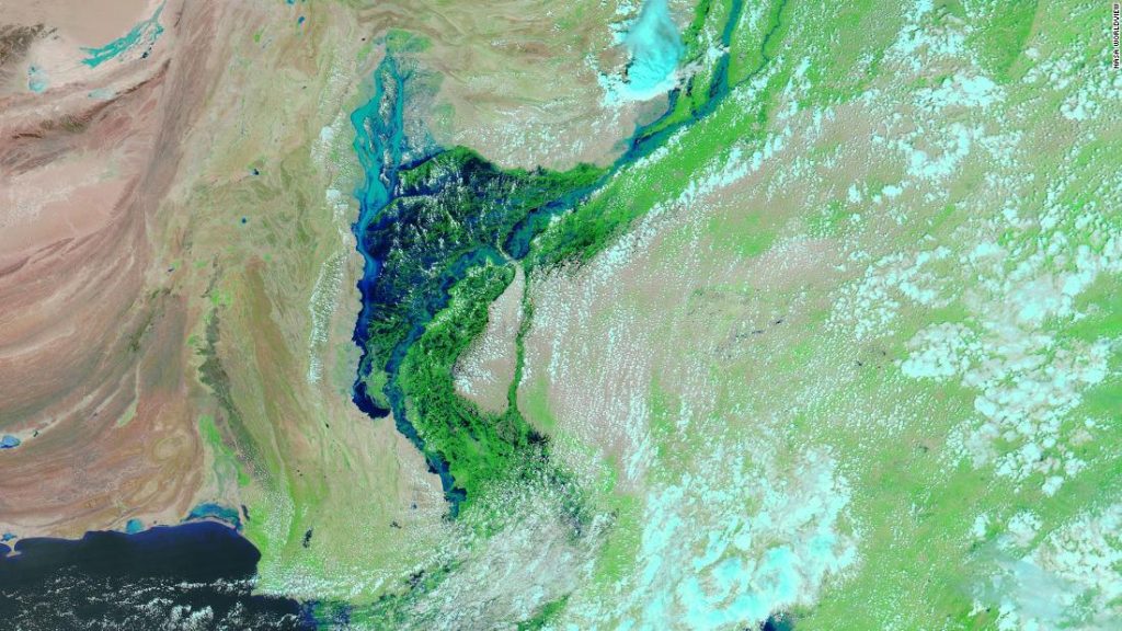 Satellite images showed that Pakistan flooded the latest 100 km wide lake