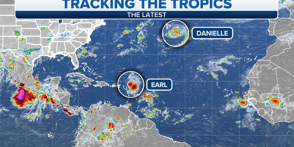 Tropical Storm Earl's strength weakens Danielle over the Atlantic Ocean