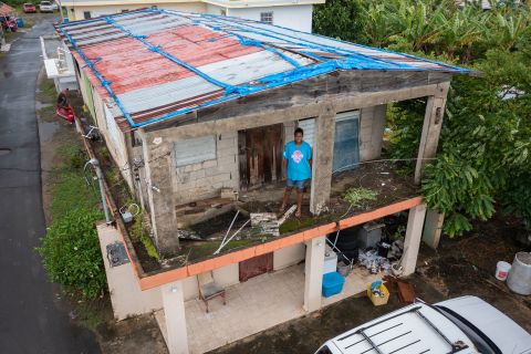 Getsabel Osorio stands at her home in Luisa on Saturday, September 17th.  Hurricane Maria destroyed it five years ago.
