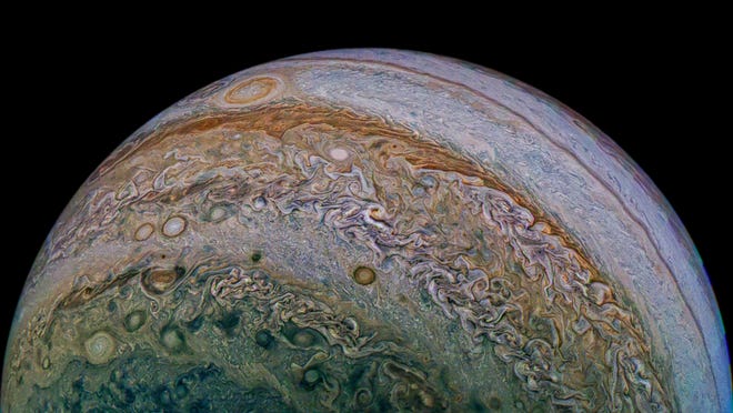 Jupiter, captured by NASA's Juno spacecraft.