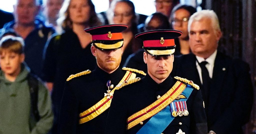 William and Harry stand with their cousins ​​in the Queen's coffin