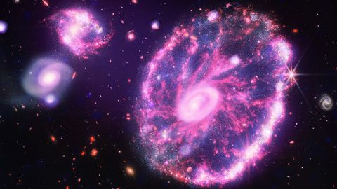 Chandra's X-ray data contributed to the flares in the Webb Telescope image of the Cartwell Wheel Galaxy.