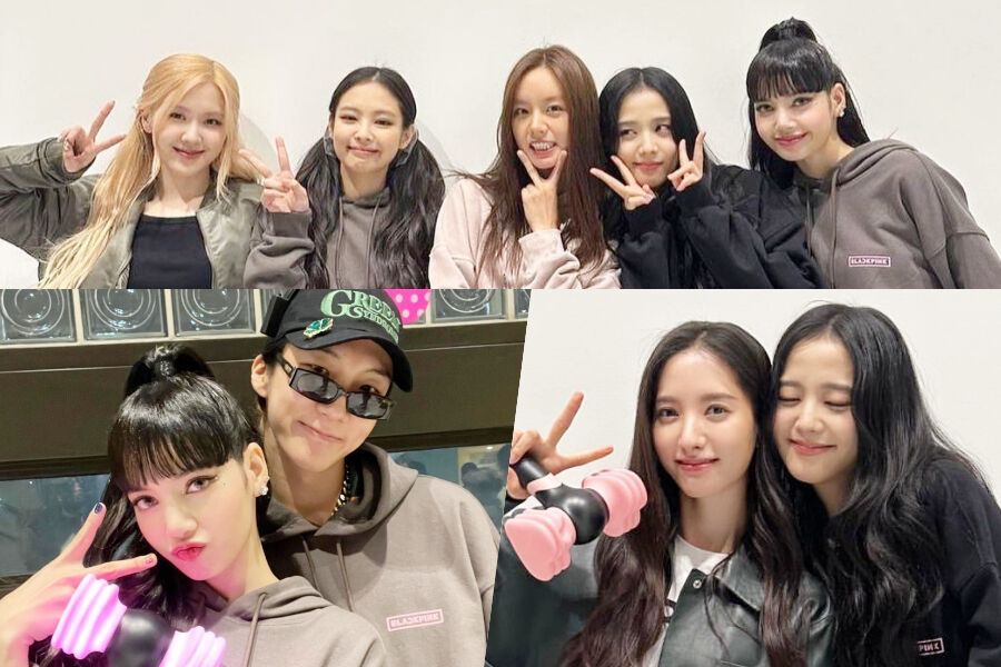 BLACKPINK poses for pictures with Girl's Day's Hyeri, (G)I-DLE's Minnie, WJSN's WJSN, WINNER's Lee Seung Hoon, and more at their concert
