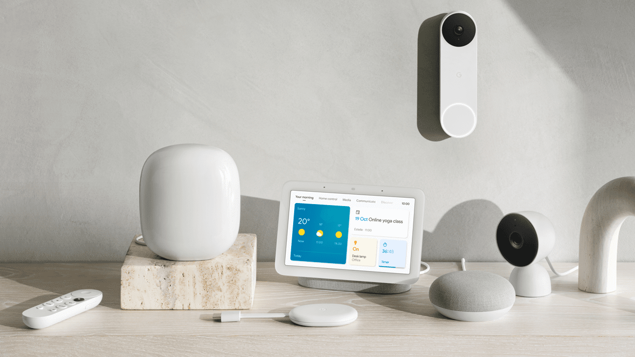 Nest Wifi Pro next to other Google smart home devices