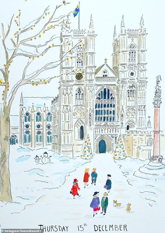 The royal announced the news on Twitter by sharing a video of O'Reilly painting a snowy scene in the church, complete with trees decorated with fairy lights and a number of Corgi dogs outside.