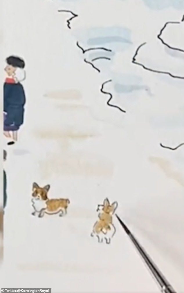 The exquisite detail on the illustration showed a number of royal corgi dogs, in apparent homage to the Queen