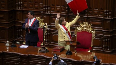 Vice President of Peru Dina Bouluart attends the swearing-in ceremony in Lima, Peru. 