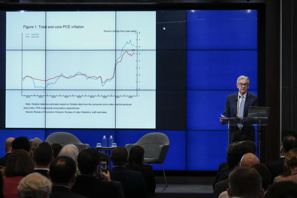 WASHINGTON, DC - NOVEMBER 30: US Federal Reserve Chairman Jerome Powell speaks at the Brookings Institution, November 30, 2022 in Washington, DC.  Powell discussed the economic outlook, inflation and the labor market.  (Photo by Drew Angerer/Getty Images)